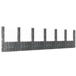 vidaXL Cesta de gaviones forma de U 2 postes de hierro 740x20x200 cm