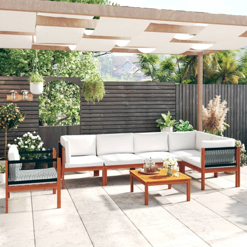 vidaXL Muebles de jardín 7 pzas cojines crema madera maciza de acacia 