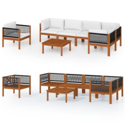 vidaXL Muebles de jardín 7 pzas cojines crema madera maciza de acacia 