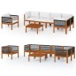 vidaXL Muebles de jardín 7 pzas cojines crema madera maciza de acacia 