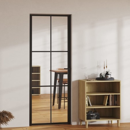 vidaXL Puerta interior vidrio ESG y aluminio negro 76x201,5 cm