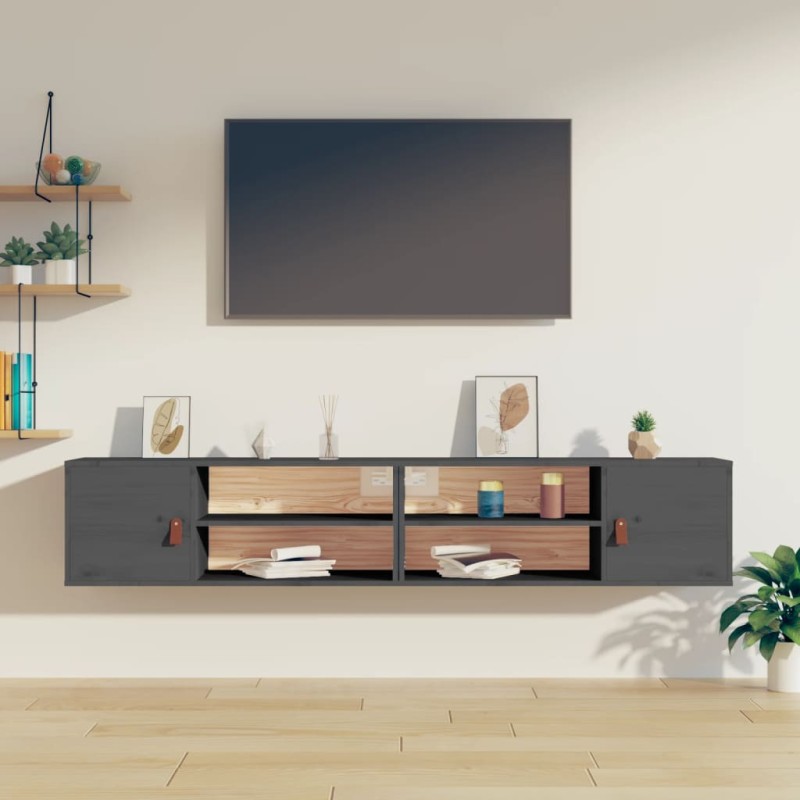 vidaXL Armarios de pared 2 uds madera maciza pino gris 80x30x30 cm vidaXL Armarios de pared 2 uds madera maciza pino gris 80x30x30 cm