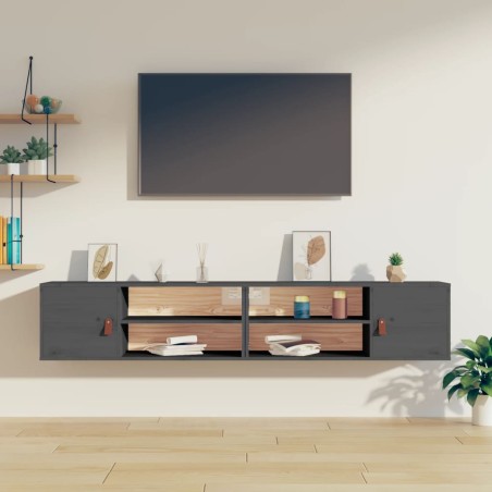 vidaXL Armarios de pared 2 uds madera maciza pino gris 80x30x30 cm