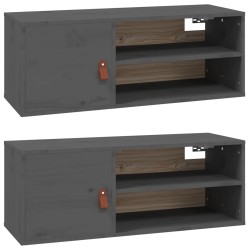 vidaXL Armarios de pared 2 uds madera maciza pino gris 80x30x30 cm