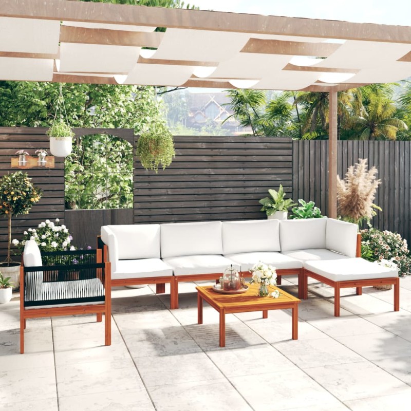 vidaXL Muebles de jardín 7 pzas cojines crema madera maciza de acacia vidaXL Muebles de jardín 7 pzas cojines crema madera maciza de acacia