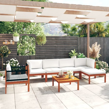 vidaXL Muebles de jardín 7 pzas cojines crema madera maciza de acacia 
