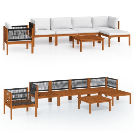 vidaXL Muebles de jardín 7 pzas cojines crema madera maciza de acacia 