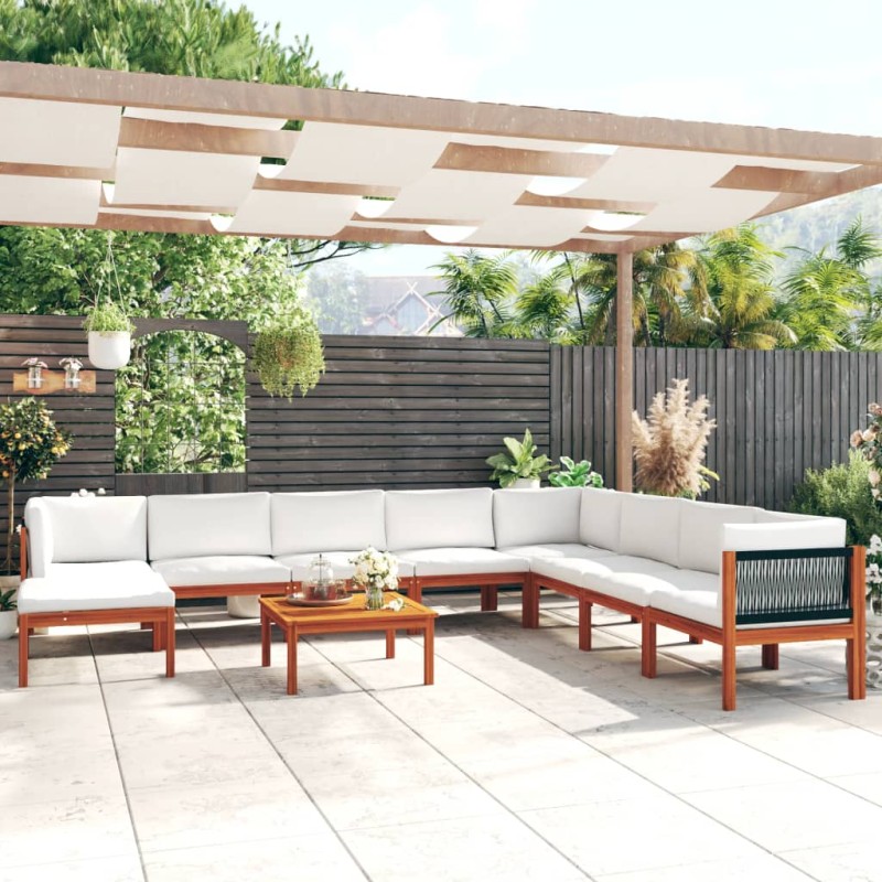 vidaXL Muebles de jardín 9 pzas cojines crema madera maciza de acacia vidaXL Muebles de jardín 9 pzas cojines crema madera maciza de acacia