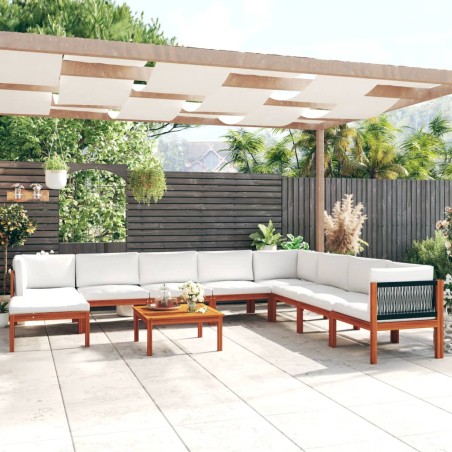 vidaXL Muebles de jardín 9 pzas cojines crema madera maciza de acacia 