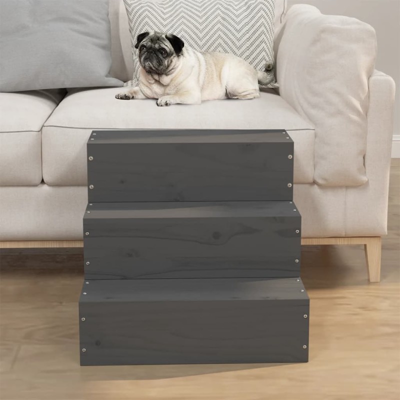 vidaXL Escalera para mascotas madera maciza de pino gris 40x37,5x35 cm vidaXL Escalera para mascotas madera maciza de pino gris 40x37,5x35 cm