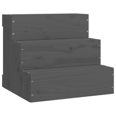 vidaXL Escalera para mascotas madera maciza de pino gris 40x37,5x35 cm