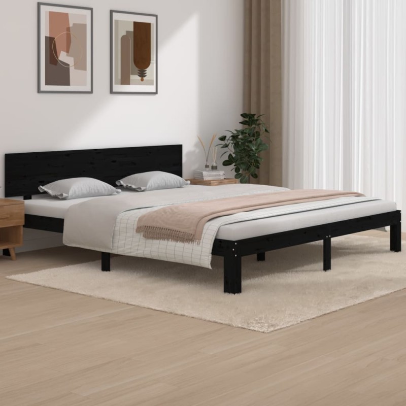vidaXL Estructura de cama madera maciza negro 180x200 cm vidaXL Estructura de cama madera maciza negro 180x200 cm