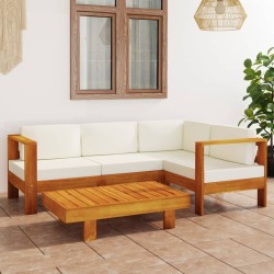 vidaXL Muebles de jardín 5 pzas cojines blanco crema madera de acacia 