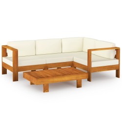 vidaXL Muebles de jardín 5 pzas cojines blanco crema madera de acacia 
