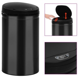 vidaXL Cubo de basura con sensor automático 40L acero al carbono negro