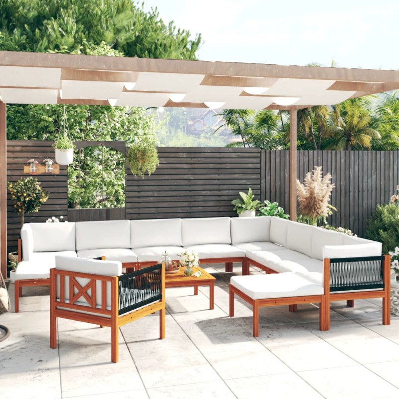 vidaXL Muebles de jardín 12 pzas cojines crema madera maciza acacia 
