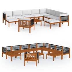 vidaXL Muebles de jardín 12 pzas cojines crema madera maciza acacia 