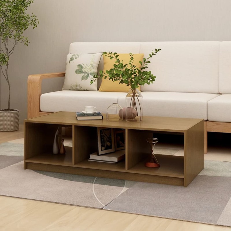 vidaXL Mesa de centro de madera maciza pino marrón miel 110x50x34 cm vidaXL Mesa de centro de madera maciza pino marrón miel 110x50x34 cm