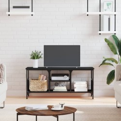 vidaXL Mueble de TV hierro y madera contrachapada negro 100x35x45 cm