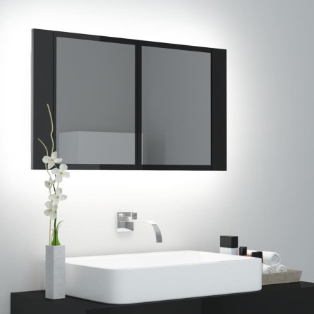 vidaXL Armario espejo de baño LED acrílico negro brillo 80x12x45 cm
