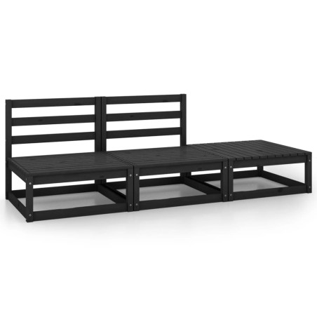 vidaXL Juego de muebles de jardín 3 pzas y cojines negro madera pino