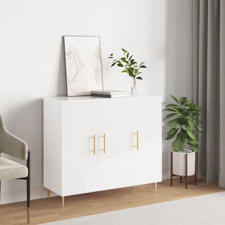 vidaXL Aparador de madera de ingeniería blanco brillo 90x34x80 cm