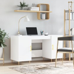 vidaXL Escritorio madera contrachapada blanco brillante 140x50x75 cm