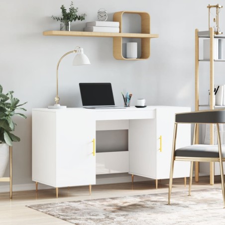 vidaXL Escritorio madera contrachapada blanco brillante 140x50x75 cm