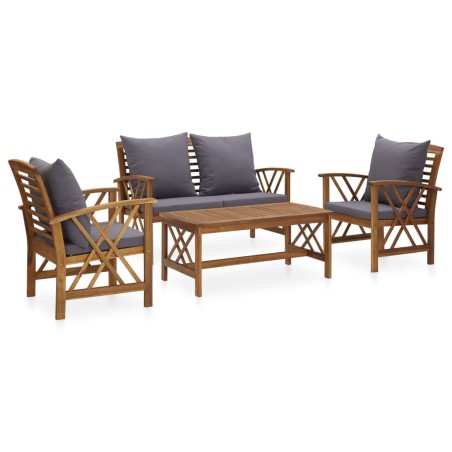 vidaXL Muebles de jardín 4 piezas con cojines madera maciza de acacia 