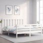 vidaXL Estructura de cama matrimonio con cabecero madera maciza blanco vidaXL Estructura de cama matrimonio con cabecero madera maciza blanco