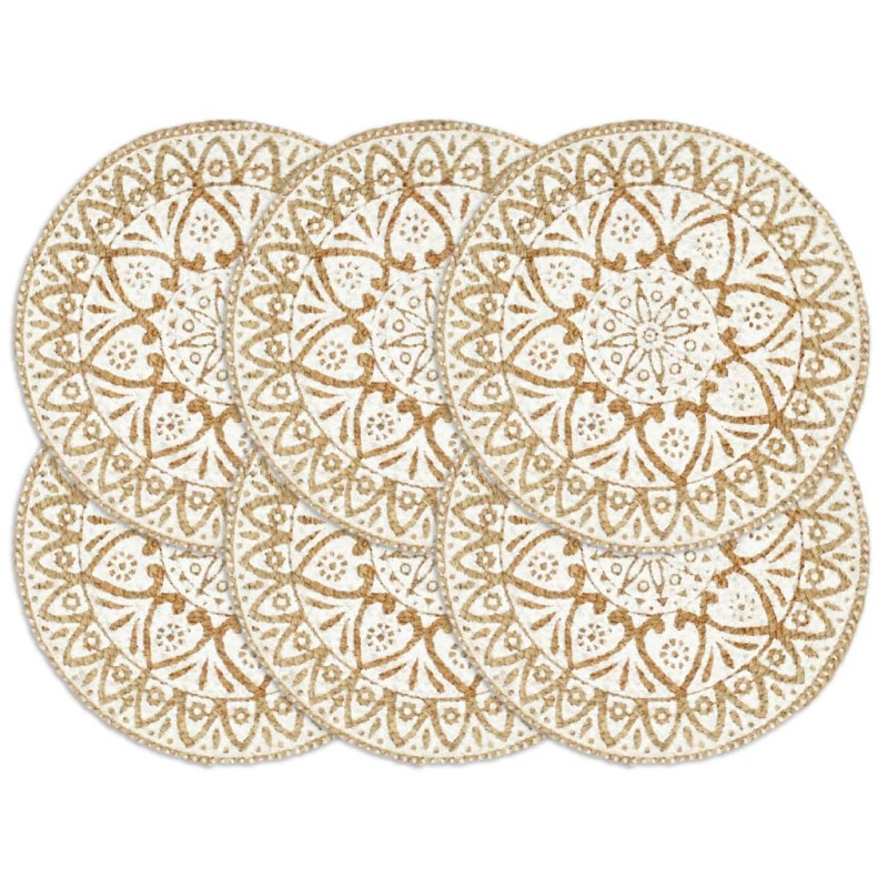 vidaXL Mantel individual 6 unidades redondo yute blanco 38 cm vidaXL Mantel individual 6 unidades redondo yute blanco 38 cm