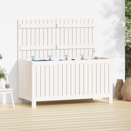 vidaXL Caja de almacenaje jardín madera de pino blanco 121x55x64 cm