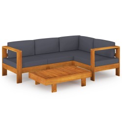 vidaXL Muebles de jardín 5 pzas con cojines  gris oscuro madera acacia