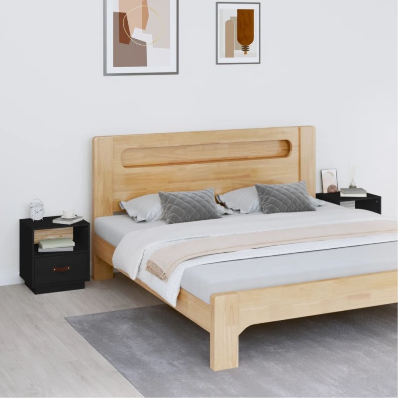 vidaXL Mesitas de noche 2 uds madera maciza de pino negro 40x34x45 cm vidaXL Mesitas de noche 2 uds madera maciza de pino negro 40x34x45 cm
