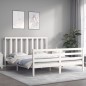 vidaXL Estructura de cama matrimonio con cabecero madera maciza blanco vidaXL Estructura de cama matrimonio con cabecero madera maciza blanco