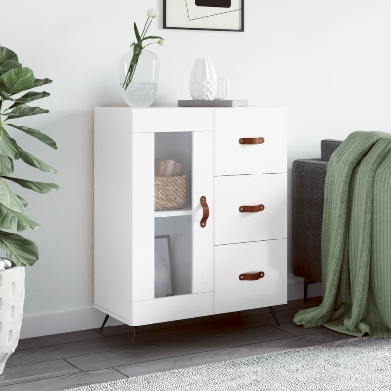 vidaXL Aparador de madera contrachapada blanco brillante 69,5x34x90 cm vidaXL Aparador de madera contrachapada blanco brillante 69,5x34x90 cm