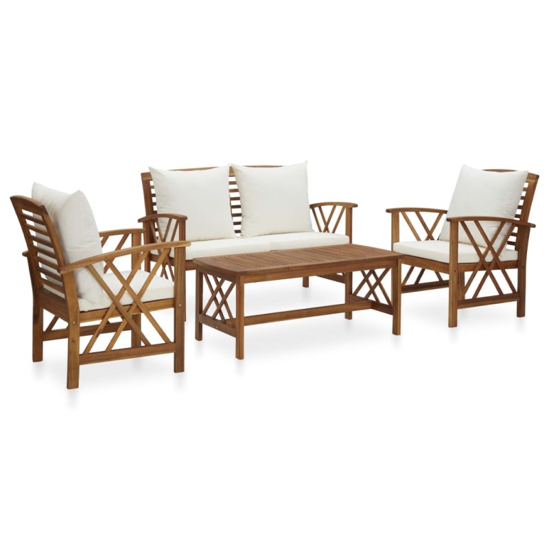 vidaXL Muebles de jardín 4 piezas con cojines madera maciza de acacia vidaXL Muebles de jardín 4 piezas con cojines madera maciza de acacia