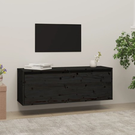 vidaXL Armario de pared de madera maciza de pino negro 100x30x35 cm