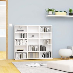 vidaXL Estantería CD madera contrachapada blanco brillo 102x23x89,5 cm