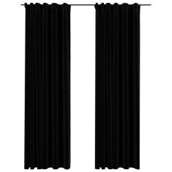 vidaXL Cortinas opacas con ganchos look de lino 2 pzas negro 140x225cm