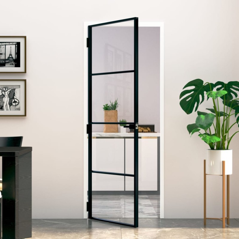 vidaXL Puerta de interior vidrio templado y aluminio negro 76x201,5 cm vidaXL Puerta de interior vidrio templado y aluminio negro 76x201,5 cm