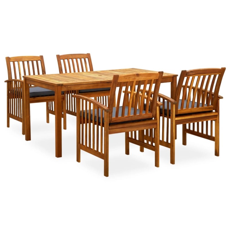 vidaXL Set comedor de jardín 5 pzas y cojines madera maciza de acacia vidaXL Set comedor de jardín 5 pzas y cojines madera maciza de acacia