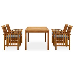 vidaXL Set comedor de jardín 5 pzas y cojines madera maciza de acacia