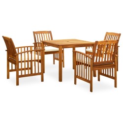vidaXL Set comedor de jardín 5 pzas y cojines madera maciza de acacia