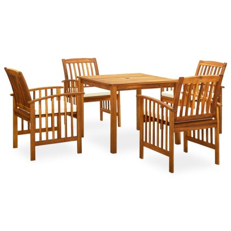 vidaXL Set comedor de jardín 5 pzas y cojines madera maciza de acacia