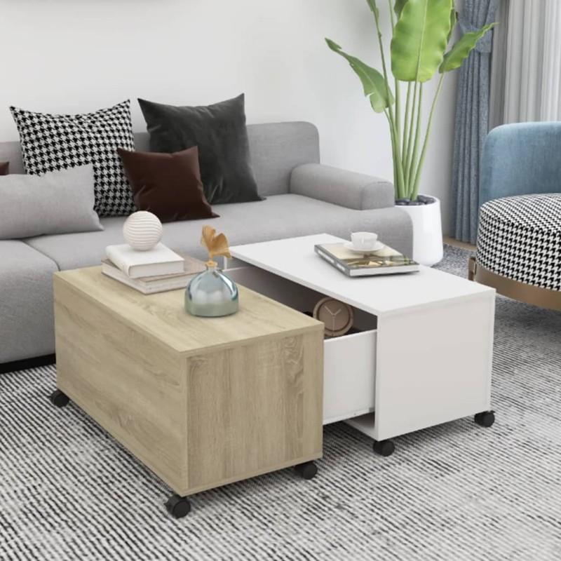 vidaXL Mesa de centro madera contrachapada blanco y roble 75x75x38 cm vidaXL Mesa de centro madera contrachapada blanco y roble 75x75x38 cm