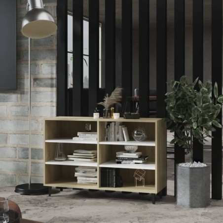 vidaXL Aparador de madera contrachapada blanco y roble 103,5x35x70 cm