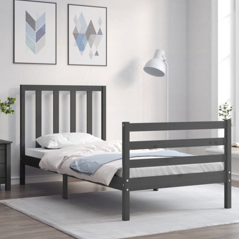 vidaXL Estructura de cama con cabecero madera maciza gris 100x200 cm vidaXL Estructura de cama con cabecero madera maciza gris 100x200 cm