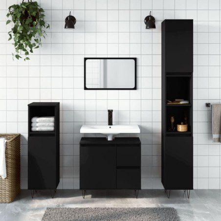 vidaXL Armario de baño madera contrachapada negro 30x30x190 cm