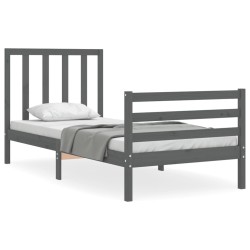 vidaXL Estructura de cama con cabecero madera maciza gris 100x200 cm